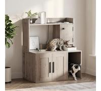 DAWNYIELD Mueble para Arena con Estación de Carga y Entrada Lateral, Casa para Gatos con Estantes y Enchufe, Mueble para Arenero de Gato, Armario para Esconder la Arena, 80x50x94.5cm, Gris