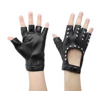 DAWRIS 1 par de guantes punk sin dedos de cuero sintético para mujer, guantes con remaches punk para adultos, hip hop, Halloween, cosplay, carnaval, disfraz, actuación