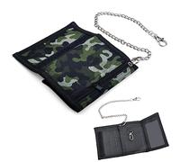 DAWRIS Billeteras para Hombre Camuflaje Wallet Triple Monedero Carteras para Hombre Joven con Cadena de Seguridad Clip Cremallera Delgada para Viajes Deportes Moneda, 12 x 8 x 1 cm (Camuflaje Verde)