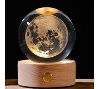 DAWRIS Bola de Cristal 3D, Luz nocturna de bola de cristal con sistema solar 3D bola de cristal con base de madera LED Crsytal Ball LED Galaxy Planet Nightlight Decoración del Hogar Regalos