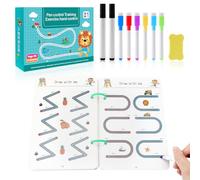 DAWRIS Cuaderno de ejercicios preescolar mágico, cuaderno de ejercicios con bolígrafo, reutilizable para niños, 8 bolígrafos, caligrafía infantil, números, dibujo, letras, aprendizaje