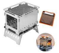 DAWRIS Estufa de leña portátil Hobo - Plegable y cortavientos - Acero inoxidable - Bolsa de transporte incluida - Multifunción 3 en 1 - Camping en solitario, senderismo