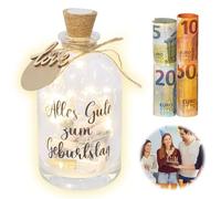 DAWRIS Luz LED para botella de cumpleaños con mensaje personalizado, regalo de dinero, regalo de cumpleaños, botella luminosa, regalo de dinero, regalo de cumpleaños, regalo de cumpleaños