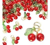 DAWZMR 60 dijes de cereza para hacer joyas, mini colgantes de cuentas de cristal de frutas