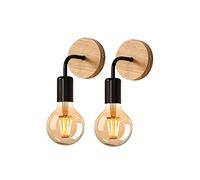 DAXGD 2 Piezas Apliques Pared Interior Vintage, Lámpara de pared E27 de Madera Metal para Dormitorio, Pasillo, Cocina, Café, Negro
