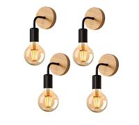 DAXGD 4 Piezas Apliques de Pared Vintage, Lámpara de Pared Interior E27 para Dormitorio, Luz de Pared 360° Ajustable para Pasillo, Salón, Café, Negro