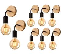 DAXGD 8 piezas Aplique de Pared Vintage Madera, E27 Lámpara de Pared Interior Industrial para Dormitorio, Salón, Escalera, Pasillo (bombillas no incluidas)