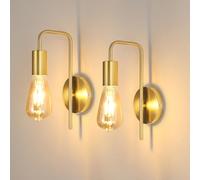 DAXGD Apliques de Pared 2 Piezas, E27 Lámpara de Pared Industrial, Dorado Lámpara de Hierro Retro para Dormitorio Sala Pasillos Bares, Max 60W (Sin Bombilla)