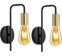 DAXGD Apliques de Pared 2 Piezas, E27 Lámpara de Pared Industrial, Negro Lámpara de Hierro Retro para Dormitorio Sala Pasillos Bares, Max 60W (Sin Bombilla)