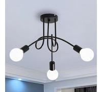 DAXGD Lámpara de Techo Industrial Vintage, 3 Luces E27 Lamparas de Techo de Metal, Negro Lámparas de Araña E27 para Salón Dormitorio Cocina Comedor Pasillo (Bombillas no incluidas)