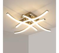 DAXGD Lámpara de Techo LED Plata, 24W 2300LM Plafon LED Techo de Diseño Curvo, 4 Luces Luz de Techo para Dormitorio, Sala de Estar, Corredor, Cocina, Blanco Cálido 3000K