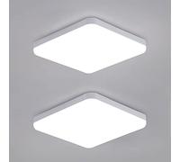 DAXGD Plafón Led Cuadrado 32W, Lamparas de Techo LED Estanco IP54, 3600LM 6500K Blanco Frío, Plafón Baño Cocina Pasillo Balcón 25cm, Pack de 2 Unidades