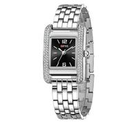 DAXIAOYU Elegante reloj de pulsera cuadrado de cuarzo para mujer, con patrón de sol, aleación, resistente al agua, con diamantes, temperamento, tres pines, ligero, reloj de vestir, Plateado negro