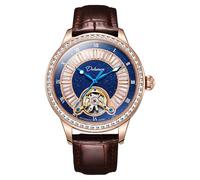 DAXIAOYU Elegante reloj mecánico automático Tourbillon hueco para hombre, esfera azul, luminoso, impermeable, acero inoxidable, reloj de pulsera de negocios, marrón, (Brown Rose), Lujo