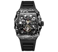 DAXIAOYU Innovador reloj mecánico automático de esqueleto hueco negro para hombre, caja de aleación de carbono, reloj de pulsera Tourbillon, correa de silicona luminosa, resistente al agua, relojes de