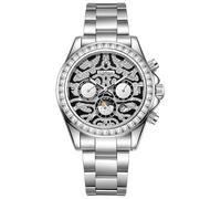 DAXIAOYU Personality - Relojes mecánicos totalmente automáticos para hombre, multifuncional, fases lunares estrelladas y calendario de semana, reloj de pulsera impermeable de acero inoxidable dorado,