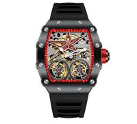 DAXIAOYU Reloj automático Tonneau de moda para hombre, vintage, doble Tourbillon, hueco, impermeable, luminoso, deportivo, reloj de pulsera mecánico, Negro y rojo., Lujoso