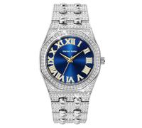 DAXIAOYU Reloj de cuarzo de lujo con diamantes completos para hombre, esfera de diamantes de imitación arábigos, relojes de negocios de moda para hombre, Azul plateado, Lujoso