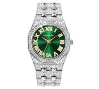 DAXIAOYU Reloj de cuarzo de lujo con diamantes completos para hombre, esfera de diamantes de imitación arábigos, relojes de negocios de moda para hombre, Plateado, verde (Silver Green), Lujo