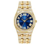 DAXIAOYU Reloj de cuarzo de lujo con diamantes completos para hombre, esfera de diamantes de imitación arábigos, relojes de negocios de moda para hombre, Dorado, Azul, Lujoso
