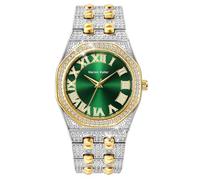 DAXIAOYU Reloj de cuarzo de lujo con diamantes completos para hombre, esfera de diamantes de imitación arábigos, relojes de negocios de moda para hombre, Plateado, dorado y verde, Lujo