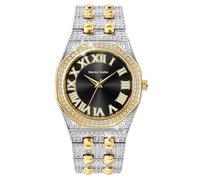 DAXIAOYU Reloj de cuarzo de lujo con diamantes completos para hombre, esfera de diamantes de imitación arábigos, relojes de negocios de moda para hombre, negro, plateado, (Silver gold black), Lujo