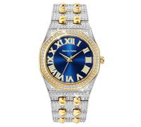 DAXIAOYU Reloj de cuarzo de lujo con diamantes completos para hombre, esfera de diamantes de imitación arábigos, relojes de negocios de moda para hombre, Plateado, dorado y azul, Lujoso