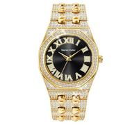 DAXIAOYU Reloj de cuarzo de lujo con diamantes completos para hombre, esfera de diamantes de imitación arábigos, relojes de negocios de moda para hombre, Negro dorado, Lujo