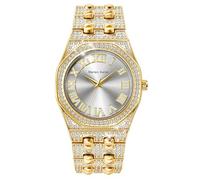 DAXIAOYU Reloj de cuarzo de lujo con diamantes completos para hombre, esfera de diamantes de imitación arábigos, relojes de negocios de moda para hombre, Dorado, blanco, Lujoso