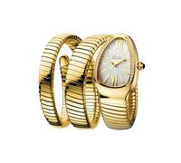 DAXIAOYU Reloj de cuarzo para mujer con incrustaciones de serpentina y diamantes dorados, reloj de pulsera de lujo ligero, Dorado-Blanco