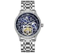 DAXIAOYU Reloj de pulsera automático Tourbillon con esfera de cielo estrellado brillante para hombre, de lujo, luminoso, resistente al agua, reloj de pulsera automático, Azul plateado, Moda