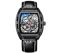 DAXIAOYU Reloj de pulsera de acero inoxidable con esfera cuadrada de lujo impermeable para hombre, automático, clásico, automático, mecánico, hueco, de cuero, Negro -, Lujoso