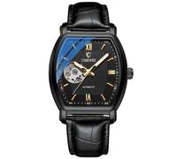 DAXIAOYU Reloj de pulsera de lujo para hombre, esfera tonneau de esqueleto, mecánico, cuadrado, hueco, impermeable, luminoso, correa de piel, Negro -, Lujoso