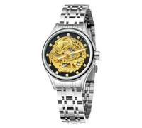 DAXIAOYU Reloj de pulsera mecánico automático dorado de lujo para mujer, hermoso reloj de pulsera de acero inoxidable con diseño de fénix ahuecado, impermeable, luminoso, Dorado plata, Lujo