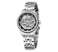 DAXIAOYU Reloj de pulsera mecánico automático dorado de lujo para mujer, hermoso reloj de pulsera de acero inoxidable con diseño de fénix ahuecado, impermeable, luminoso, Plateado negro, Lujo