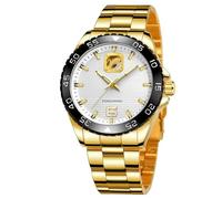 DAXIAOYU Reloj de pulsera mecánico automático para hombre, estilo militar, deportivo, de lujo, dorado, redondo, con escala de pines, acero inoxidable, hueco, reloj de negocios, Dorado, blanco,