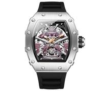 DAXIAOYU Reloj de pulsera mecánico con movimiento automático de esqueleto hueco único para hombre, a la moda, negro, guerrero, impermeable, luminoso, Plateado negro, Lujo