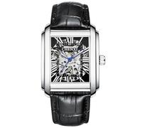 DAXIAOYU Reloj de pulsera mecánico cuadrado de lujo de cuero genuino para hombre, impermeable, hueco, Negro -, Lujo