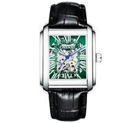 DAXIAOYU Reloj de pulsera mecánico cuadrado de lujo de cuero genuino para hombre, impermeable, hueco, Negro Verde, Lujo