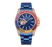 DAXIAOYU Reloj de pulsera para hombre, esfera de diamante de color a la moda, reloj de pulsera automático de cuerda manual, reloj mecánico de esqueleto Tourbillon, resistente al agua, para negocios,