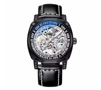 DAXIAOYU Reloj de pulsera retro tallado de esqueleto para hombre, de lujo, vintage, automático, mecánico, hueco, de piel auténtica, impermeable, luminoso, Negro -, Lujoso