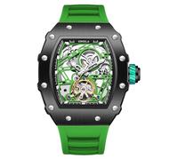 DAXIAOYU Reloj de pulsera Tonneau de moda con correa de silicona totalmente automática, para hombre, con timón, volante, mecánico, Tourbillon, esqueleto, impermeable, reloj de pulsera, Negro Verde,