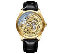 DAXIAOYU Reloj mecánico automático con esfera de esqueleto dorado de lujo, cultura y arte de la nación china, reloj con patrón de dragón en relieve 3D, relojes luminosos de acero inoxidable para