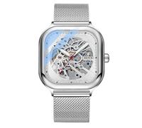 DAXIAOYU Reloj mecánico automático cuadrado para hombre, casual, impermeable, luminoso, plateado, Negocios