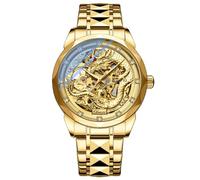 DAXIAOYU Reloj mecánico automático de acero inoxidable con patrón de dragón en relieve 3D para hombre, relojes de lujo de negocios de cultura y arte de nación china, Dorado, Lujoso