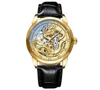 DAXIAOYU Reloj mecánico automático de acero inoxidable con patrón de dragón en relieve 3D para hombre, relojes de lujo de negocios de cultura y arte de nación china, Negro y dorado, Lujoso