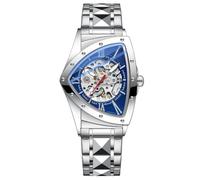 DAXIAOYU Reloj mecánico automático de acero inoxidable de lujo para hombre, diseño de triángulo, impermeable, luminoso, para negocios, Azul plateado, Lujoso