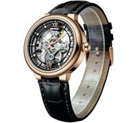 DAXIAOYU Reloj mecánico automático de doble cara con esqueleto hueco transparente para hombre, impermeable, luminoso, correa de piel auténtica, Negro, Lujo