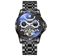 DAXIAOYU Reloj mecánico automático de esqueleto de lujo para hombre, Tourbillon hueco, fase lunar, disco de 12 horas, impermeable, luminoso, acero inoxidable, Negro 1, Moda
