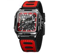 DAXIAOYU Reloj mecánico automático de esqueleto deportivo para hombre, esfera cuadrada hueca, correa de silicona, transpirable, regalos para hombre, negro rojo, Moderno